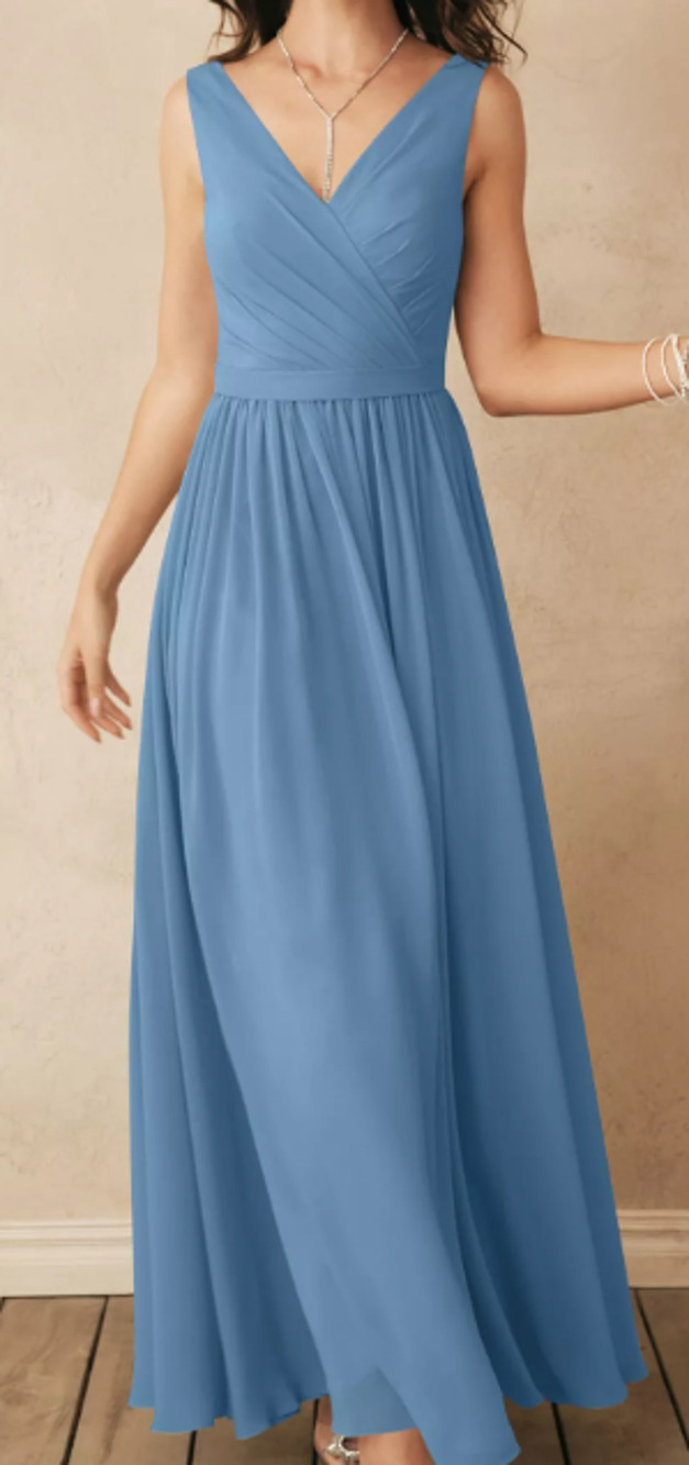 AW BRIDAL sz 2 XS dusty blue chiffon Gwyneth bridesmaid maxi dress NEW B27